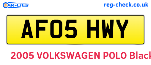 AF05HWY are the vehicle registration plates.
