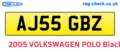 AJ55GBZ are the vehicle registration plates.