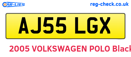 AJ55LGX are the vehicle registration plates.