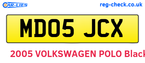MD05JCX are the vehicle registration plates.