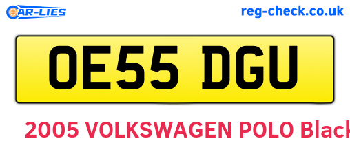 OE55DGU are the vehicle registration plates.