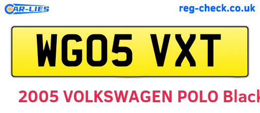 WG05VXT are the vehicle registration plates.