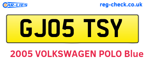 GJ05TSY are the vehicle registration plates.