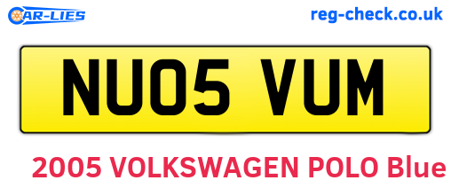 NU05VUM are the vehicle registration plates.