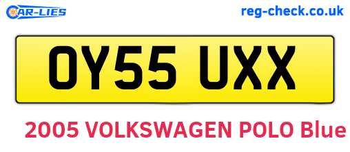 OY55UXX are the vehicle registration plates.