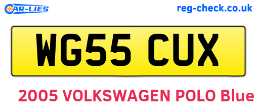 WG55CUX are the vehicle registration plates.