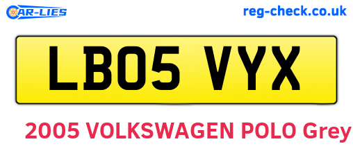 LB05VYX are the vehicle registration plates.