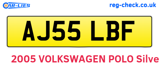 AJ55LBF are the vehicle registration plates.