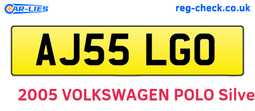 AJ55LGO are the vehicle registration plates.