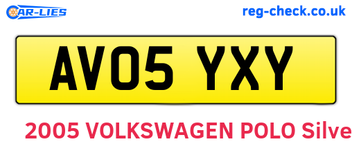 AV05YXY are the vehicle registration plates.