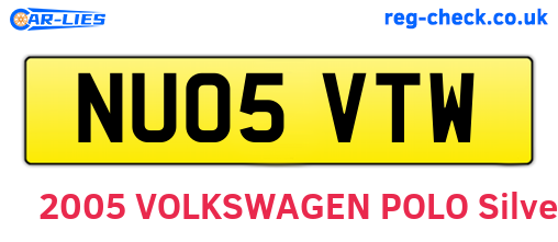 NU05VTW are the vehicle registration plates.