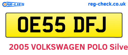 OE55DFJ are the vehicle registration plates.