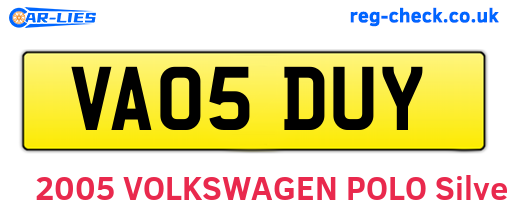 VA05DUY are the vehicle registration plates.