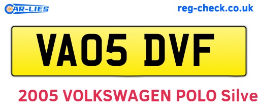 VA05DVF are the vehicle registration plates.