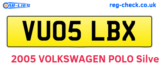 VU05LBX are the vehicle registration plates.