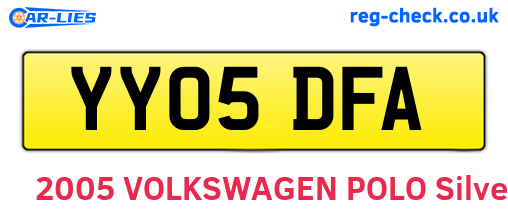 YY05DFA are the vehicle registration plates.