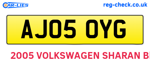 AJ05OYG are the vehicle registration plates.