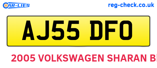 AJ55DFO are the vehicle registration plates.