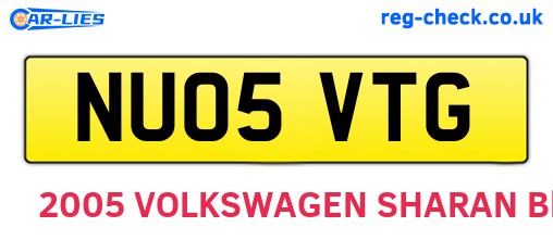 NU05VTG are the vehicle registration plates.