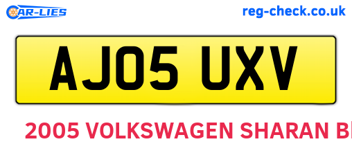 AJ05UXV are the vehicle registration plates.