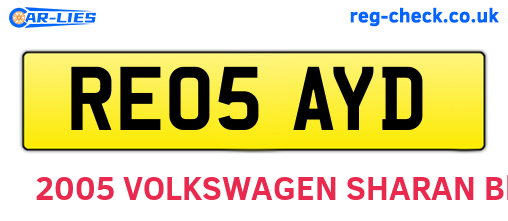 RE05AYD are the vehicle registration plates.