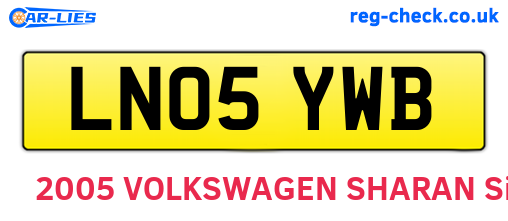 LN05YWB are the vehicle registration plates.