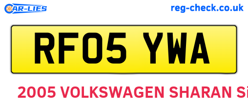 RF05YWA are the vehicle registration plates.