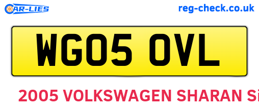 WG05OVL are the vehicle registration plates.