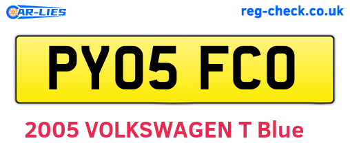 PY05FCO are the vehicle registration plates.