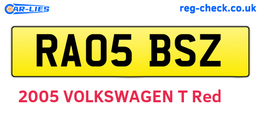 RA05BSZ are the vehicle registration plates.