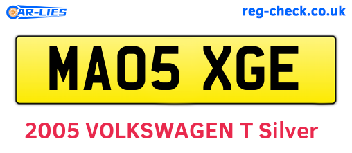 MA05XGE are the vehicle registration plates.