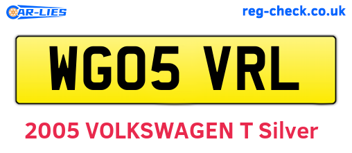 WG05VRL are the vehicle registration plates.