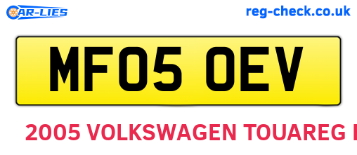 MF05OEV are the vehicle registration plates.