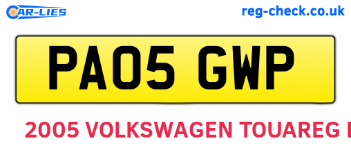 PA05GWP are the vehicle registration plates.