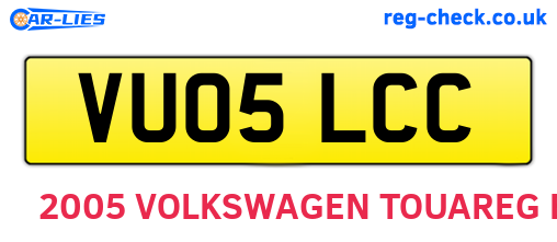 VU05LCC are the vehicle registration plates.