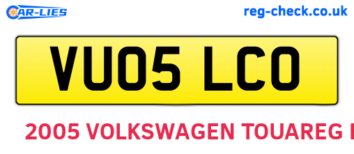 VU05LCO are the vehicle registration plates.