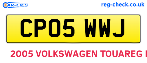 CP05WWJ are the vehicle registration plates.