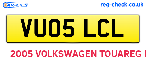 VU05LCL are the vehicle registration plates.