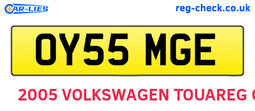 OY55MGE are the vehicle registration plates.