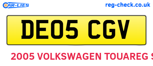DE05CGV are the vehicle registration plates.