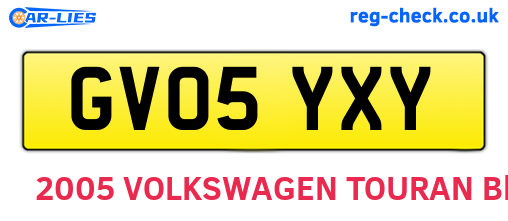 GV05YXY are the vehicle registration plates.