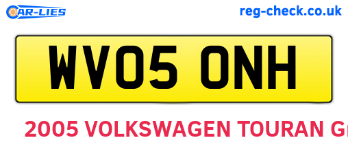 WV05ONH are the vehicle registration plates.