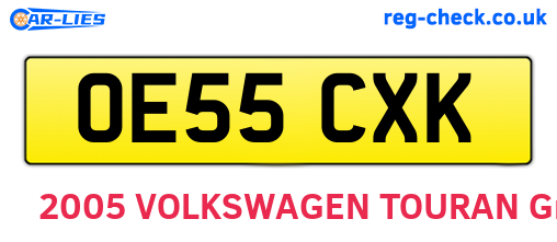 OE55CXK are the vehicle registration plates.