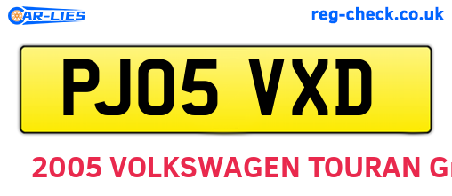 PJ05VXD are the vehicle registration plates.