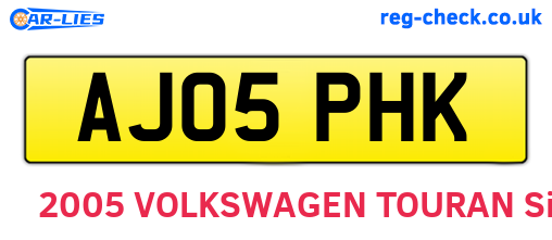 AJ05PHK are the vehicle registration plates.