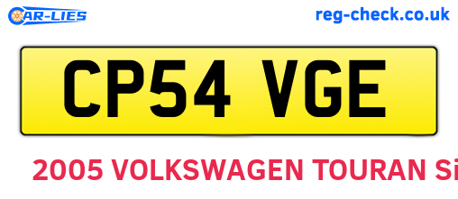 CP54VGE are the vehicle registration plates.