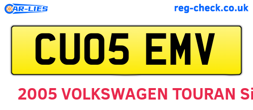 CU05EMV are the vehicle registration plates.