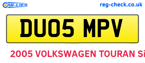 DU05MPV are the vehicle registration plates.