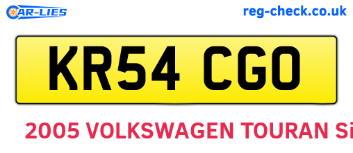 KR54CGO are the vehicle registration plates.
