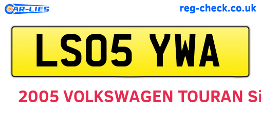 LS05YWA are the vehicle registration plates.